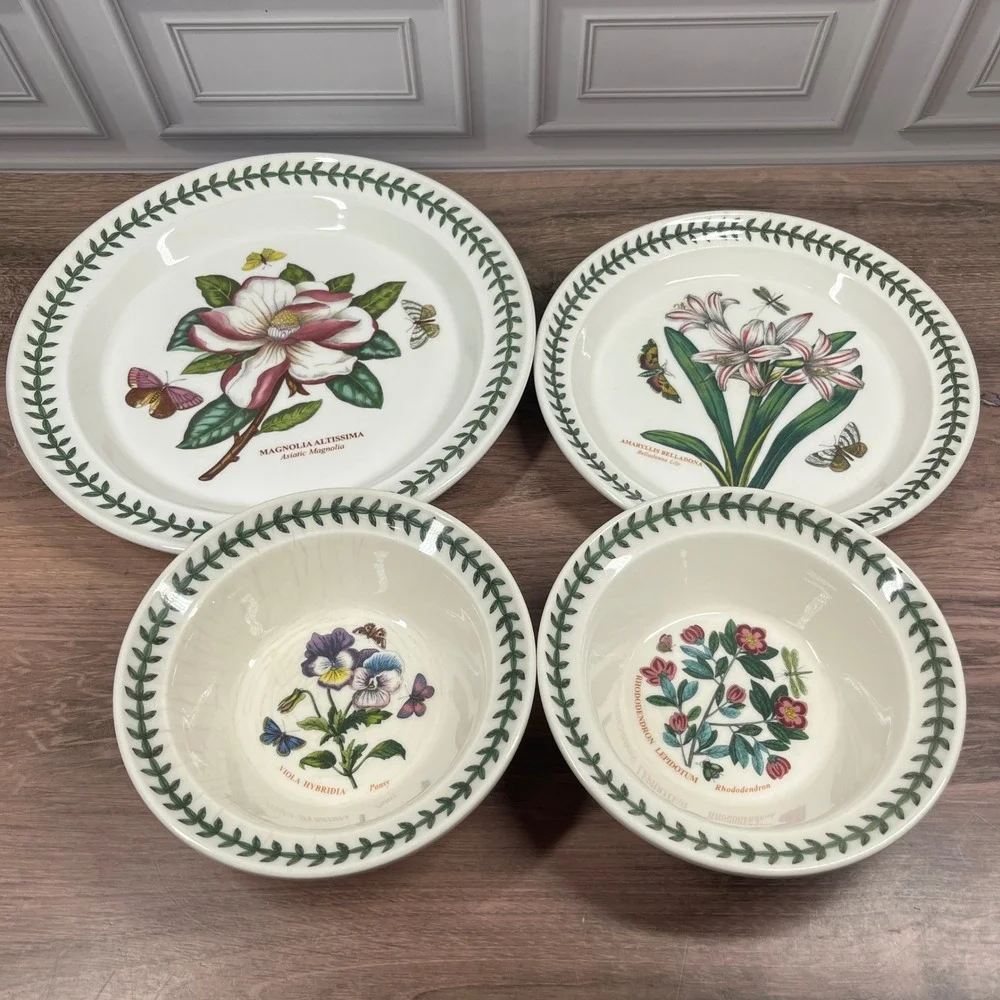 Portmeirion Botanic Garden Dinnerware Set 4pc White Floral Magnolia Lily England